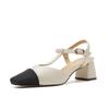 Baotou Back Empty Thick Heel Sandals Women's 2025 Summer New T-band Fashion Square Head Color Matching Mary Jane High Heels