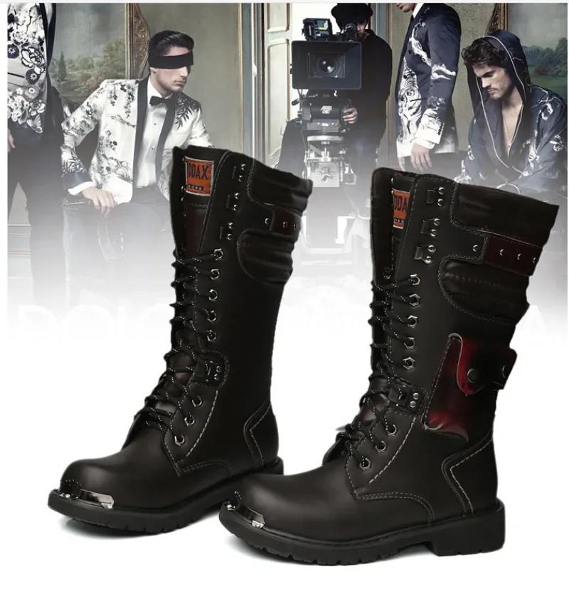 Herren High Top Motorradstiefel Herbst und Winter Mode Outdoor Kollisionssichere Anti-Rutsch Weiche Sohle Lässige Lederstiefel