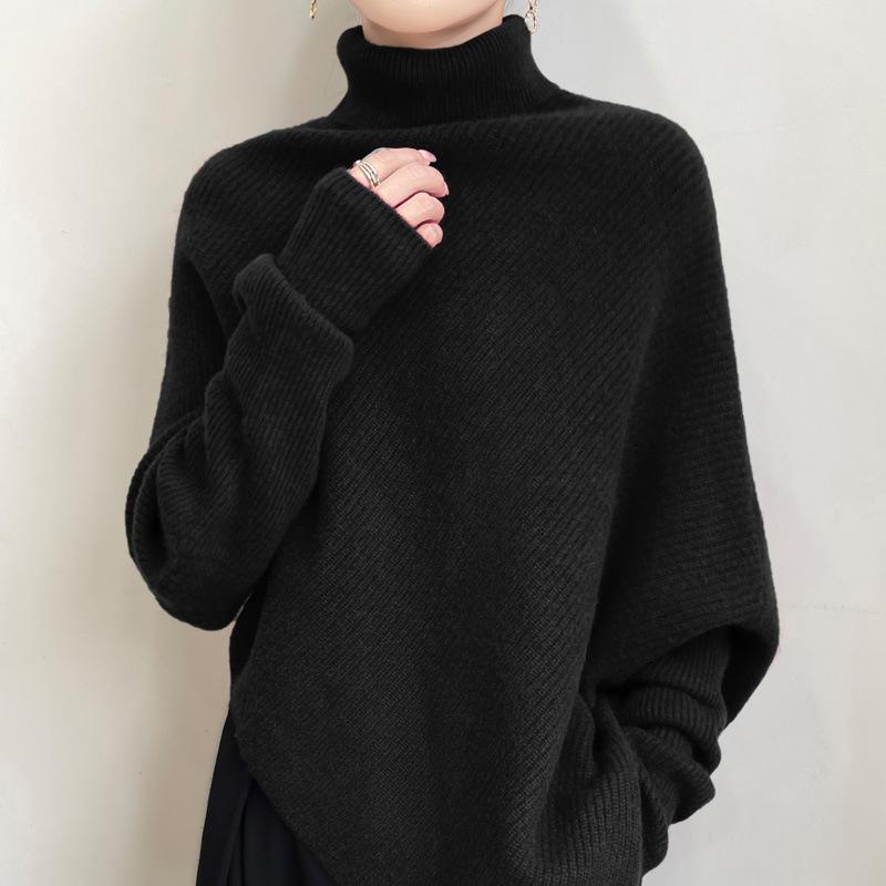 Soft Waxy Lazy Wind Irregular Design Turtleneck Sweater Wool Autumn And Winter Loose Niche Knitted Sweater Top Coat