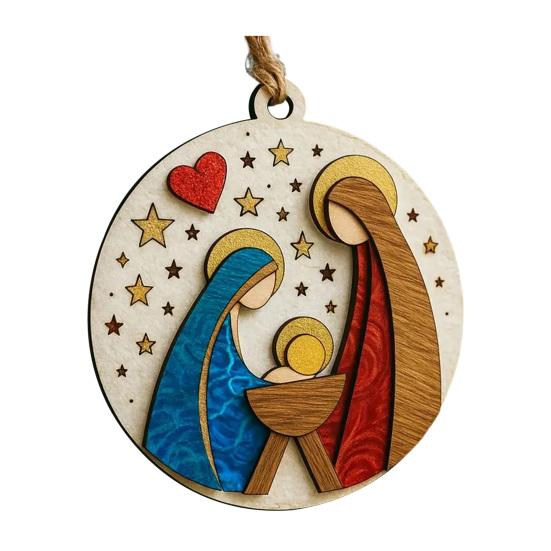 Nativity Scene Wooden Ornament Handcrafted Jesus Birth Scene for Christmas Tree Decor 3.25 Inch