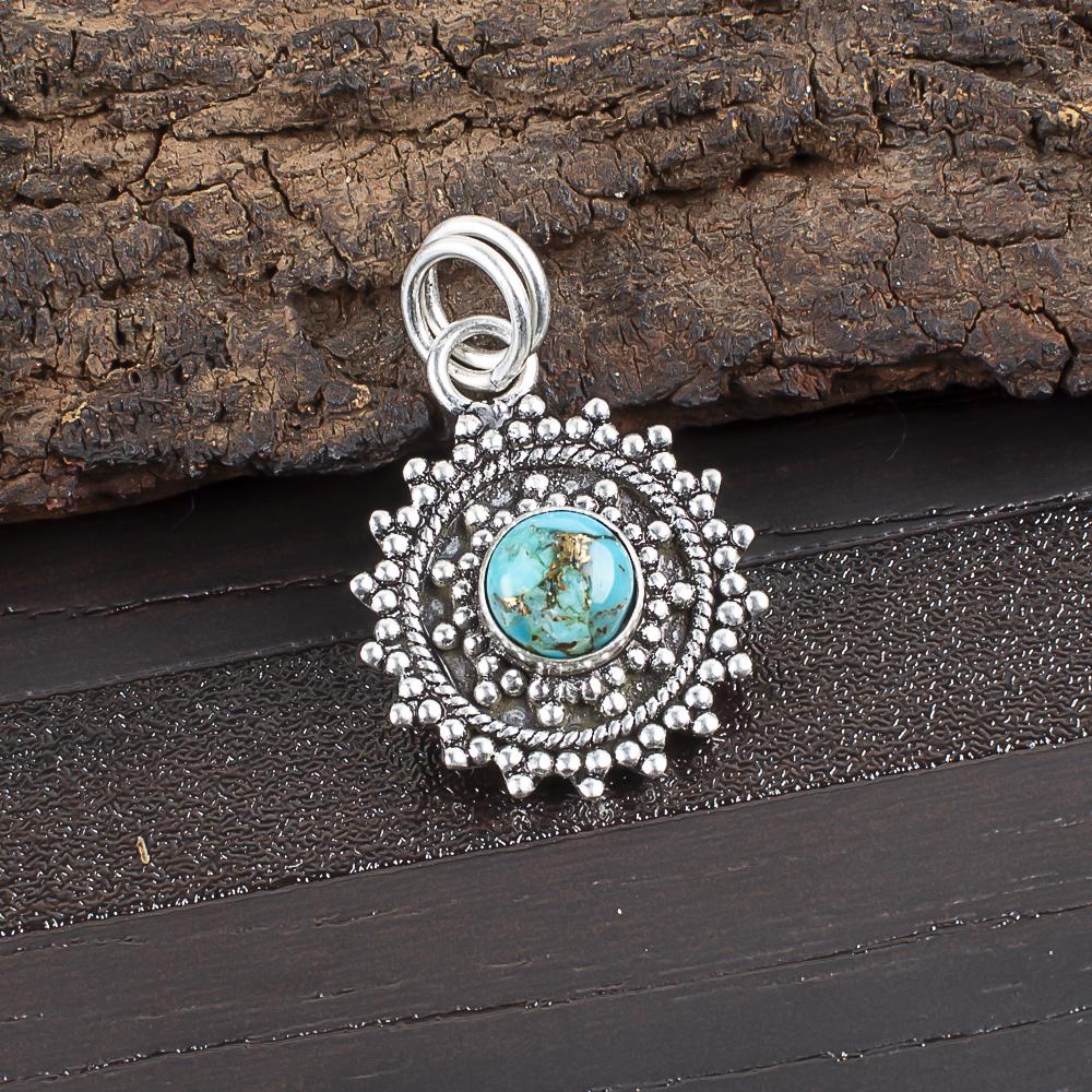 

Голубой медный бирюзовый кулон ручной работы с драгоценными камнями, 925 пробы серебряный кулон, старинные ювелирные изделия, для подарка на помолвку 1.03 Inches синий