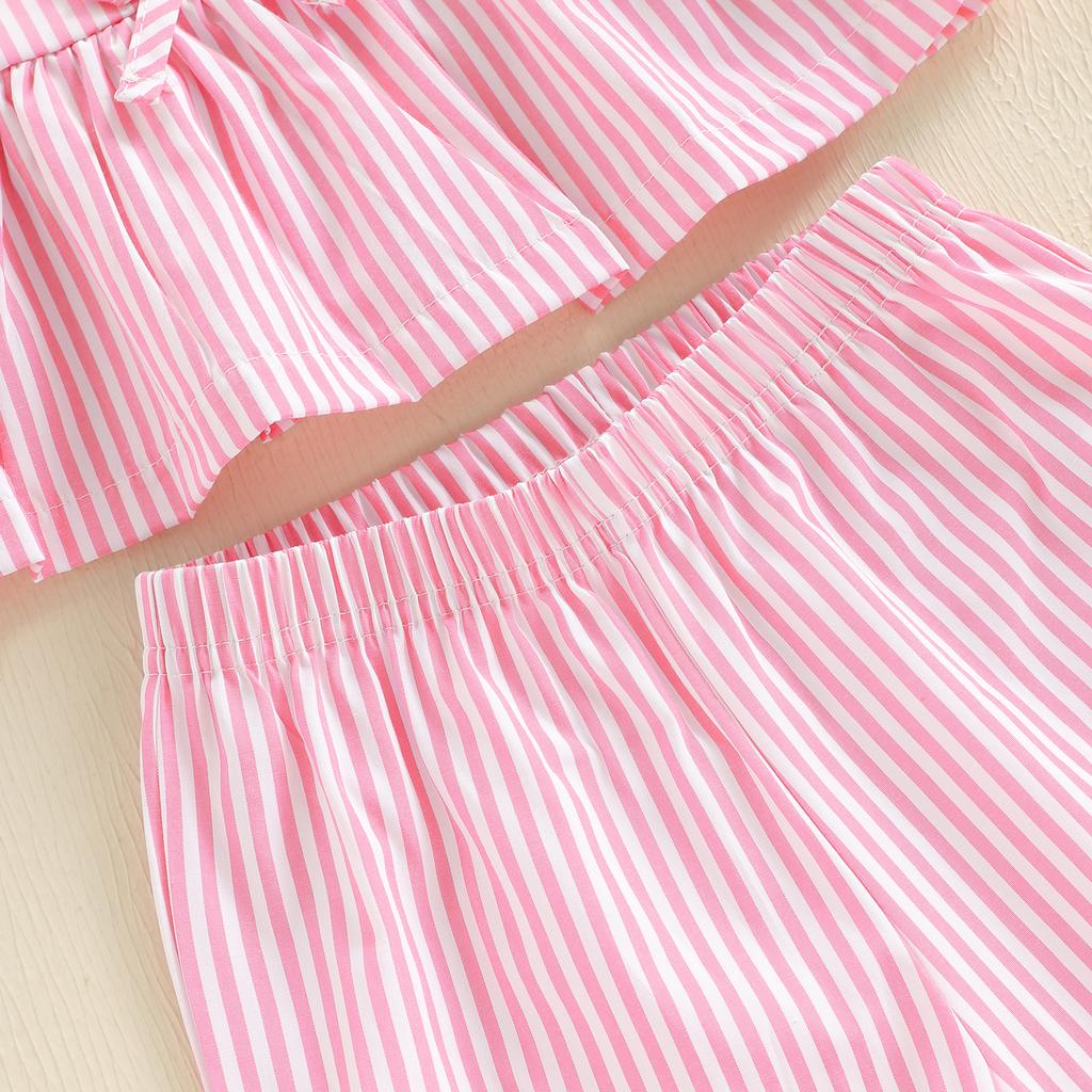Baby Girl Summer Outfits Striped Bows Ruffled Hem Crew Neck Sleeveless Tank Tops and Pants 2 Pcs Set