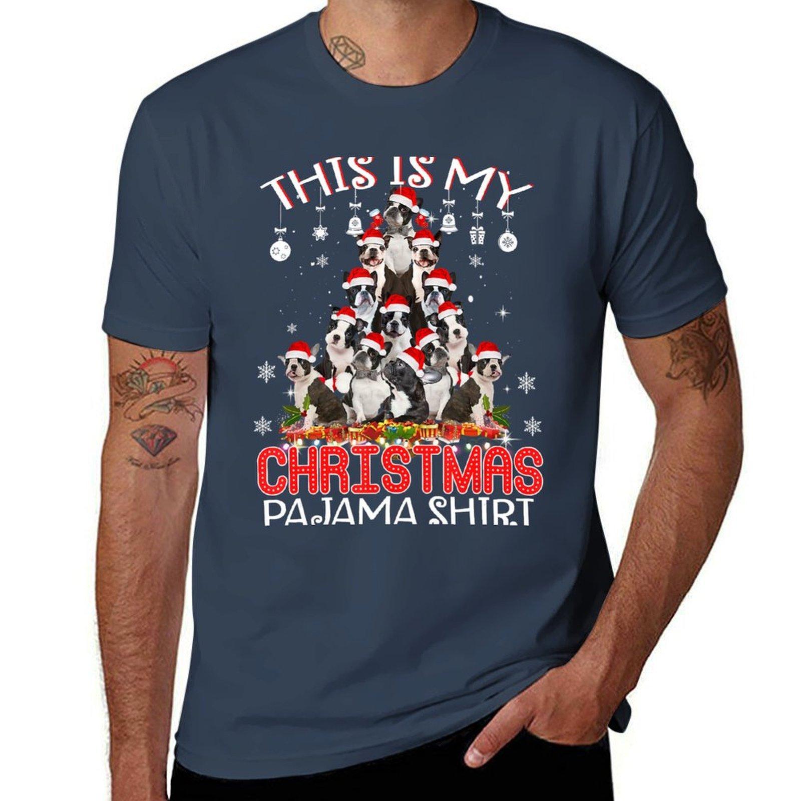This Is My Christmas Pajama Boston Terrier Santa Tree Tshirt Industrial Work Tee Shirt S