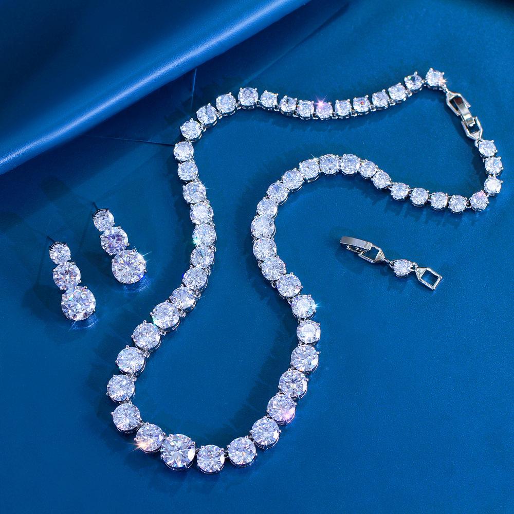 Diamond Full Zircon Bridal Necklace Earrings Set Wedding Dress Dress Dress Dinner Accessories Jewelry