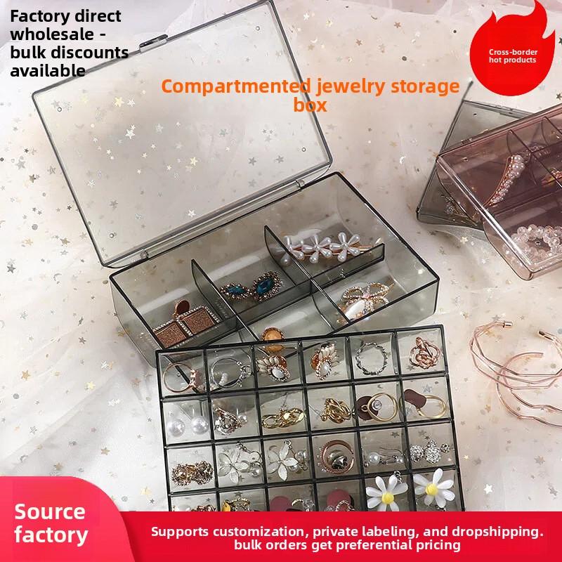 Luxury Ring Earring Organizer Dust-Proof Moisture-Proof Necklace Jewelry Storage Box Lid Double-Layer Divided Jewelry