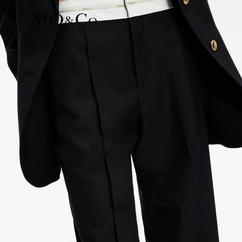 MO&Co. Women's Wool Blend High-Waist Pleated Straight-Leg Trousers