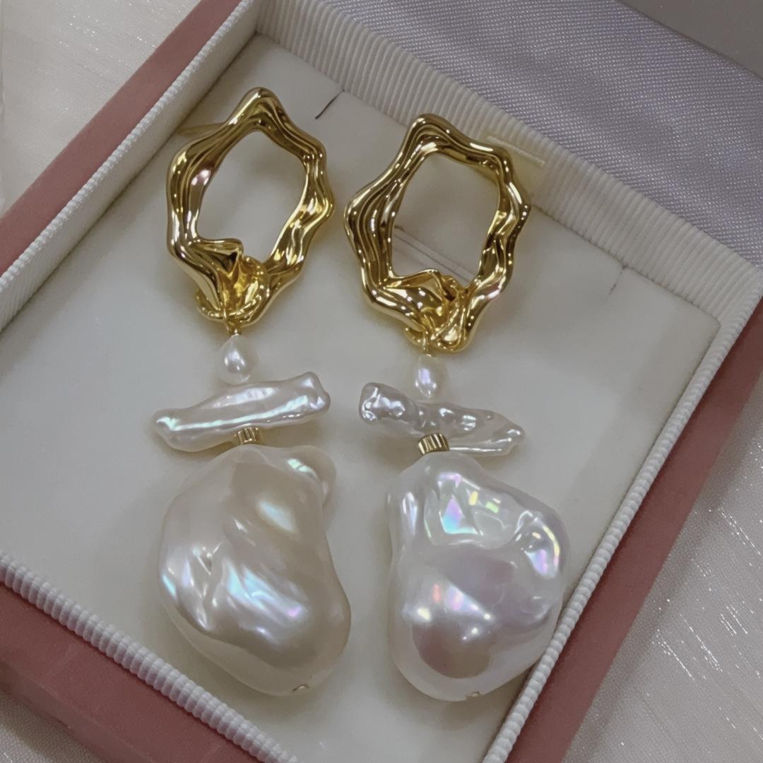 Винтажные натуральные модные крупные барочные серьги-гвоздики из неправильного жемчуга, женские серьги с серебряной иглой, серьги в стиле легкой роскоши, французские серьги Silver needle