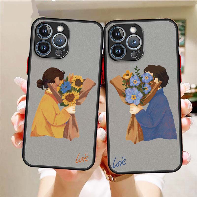 Husă de telefon drăguță fată băiat cuplu rațe pentru iPhone 14 13 12 11 Mini XS XR X Pro MAX 8 7 6 Plus husă TPU mată translucidă