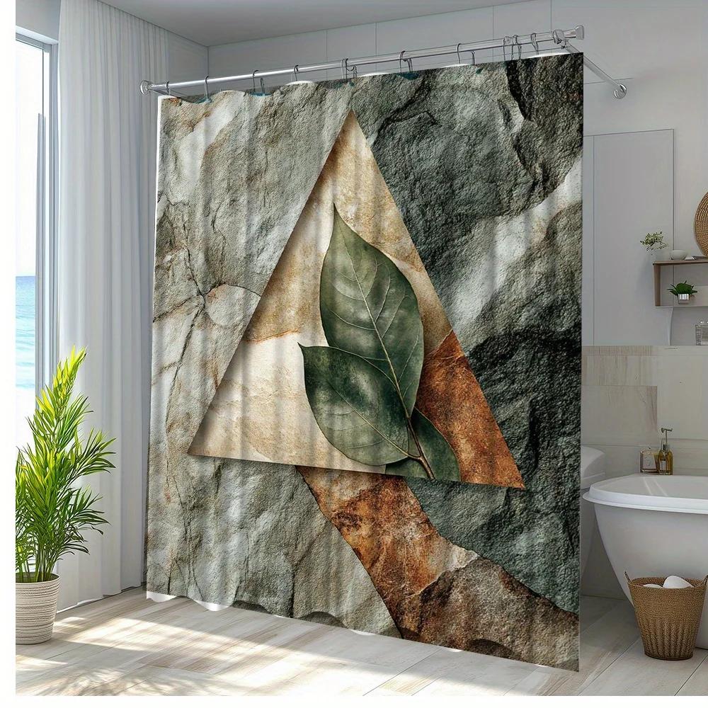 

1Pc Nature-Inspired Bath Curtain With Elegant Green Leaf Design - Polyester Fabric, 12 Hooks Included,180X180Cm W60H190(CM)-1 Pcs
