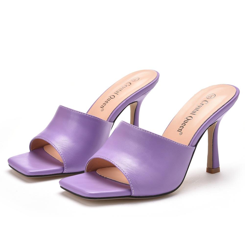 

Fashion Fashionable Square-Toed High-Heeled Sandals And Slippers Elegant Pearl Beaded Women S Shoes Fish-Mouth Shallow-Mouthed Sandals 35 фиолетовый