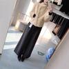 2026 Winter Korean Style Stand Collar Furry Coat & Loose Wide-Leg Pants Fashion Set
