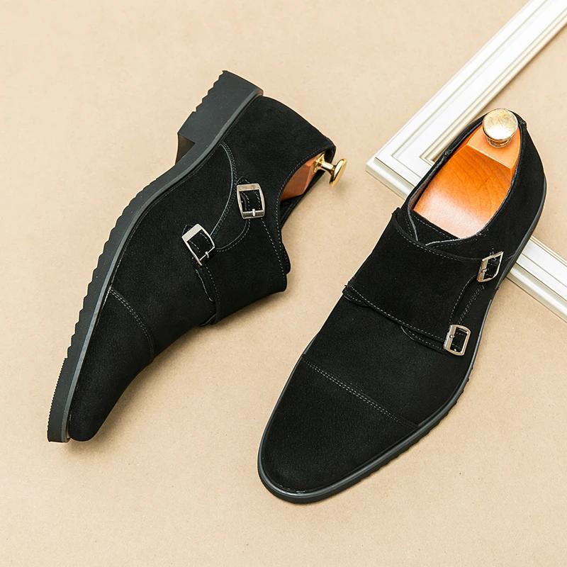 Men's Suede Patent Leather Monk Strap Slip on Driving Shoes Man Male Formal Wedding Prom Dress Homecoming Shoes for Men