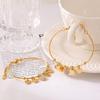 18k Gold Plated Titanium Steel Heart Bracelet with Round Bead and Diamond Inlay - Fashionable, Versatile Jewelry for Women