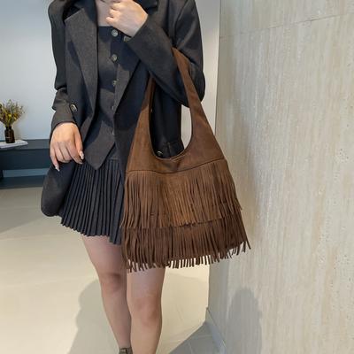 Tassel Bag, Premium Tote Bag 2025 New Fashionable Large-capacity Retro Commuter Underarm Shoulder Bag