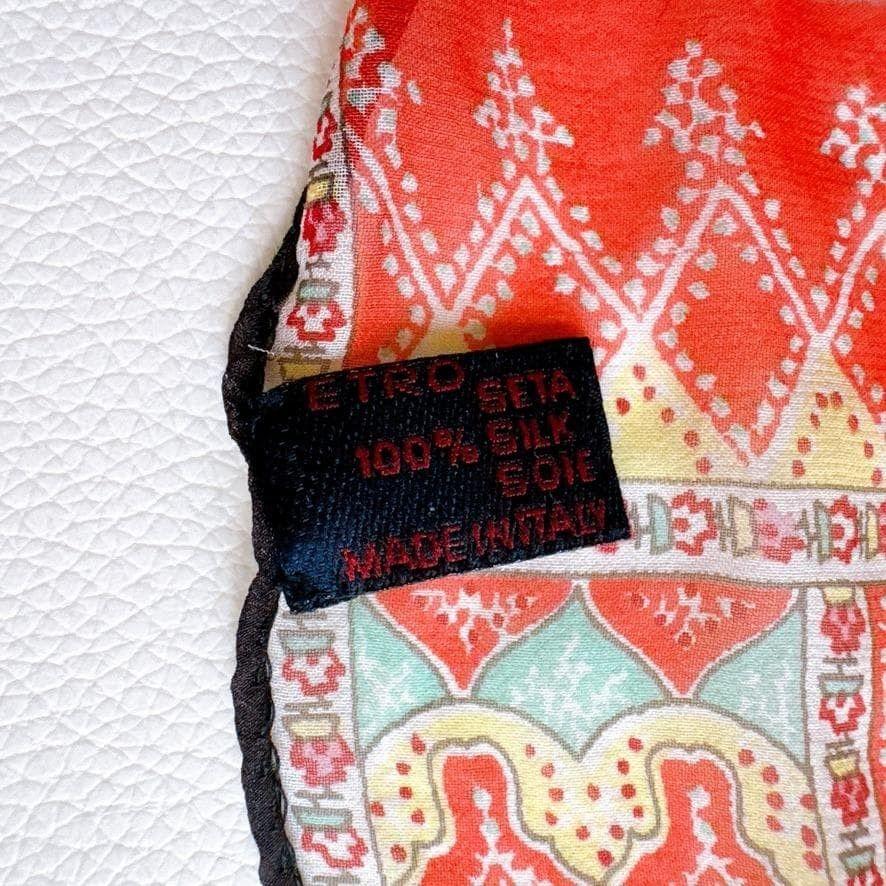 Used D449 ETRO Paisley Pattern Stole Shawl Red Beautiful Silk