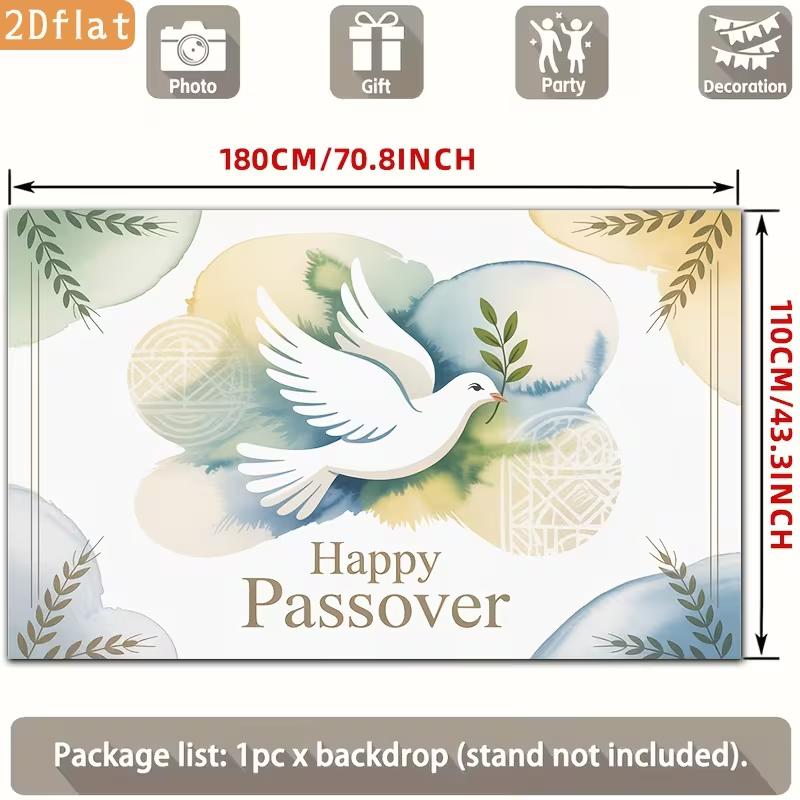 2D Passover Photography Backdrop White Dove with Olive Branch Watercolor Background