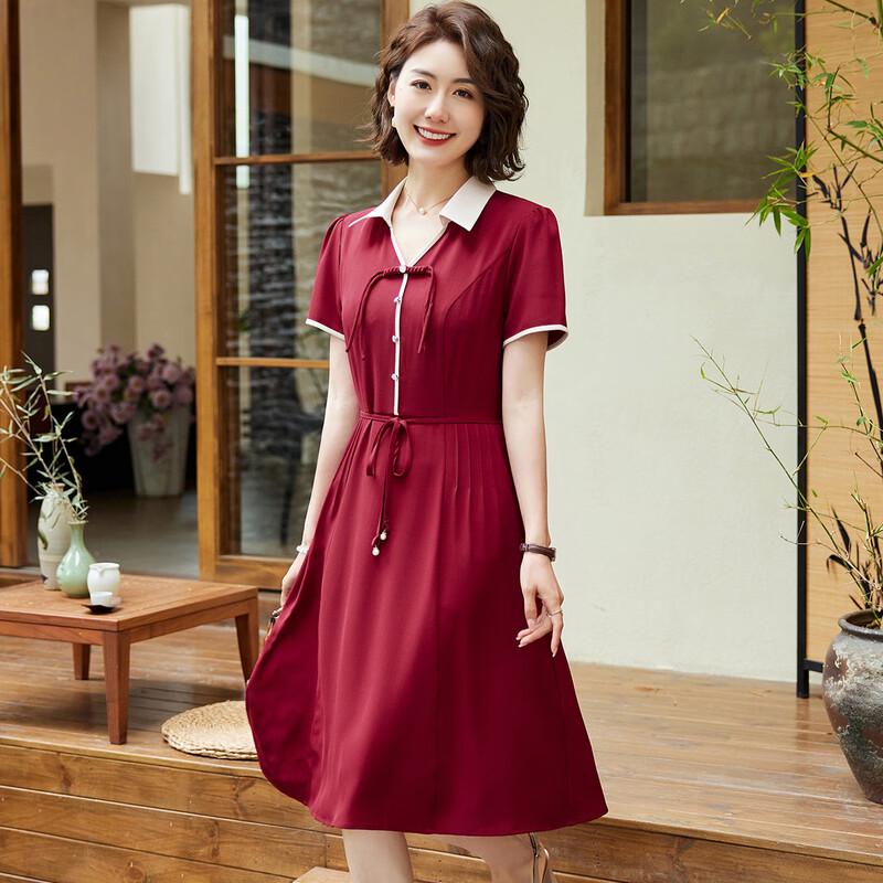 Pasite Summer New Chinese Style Patchwork Lapel Retro Wedding Guest Dress