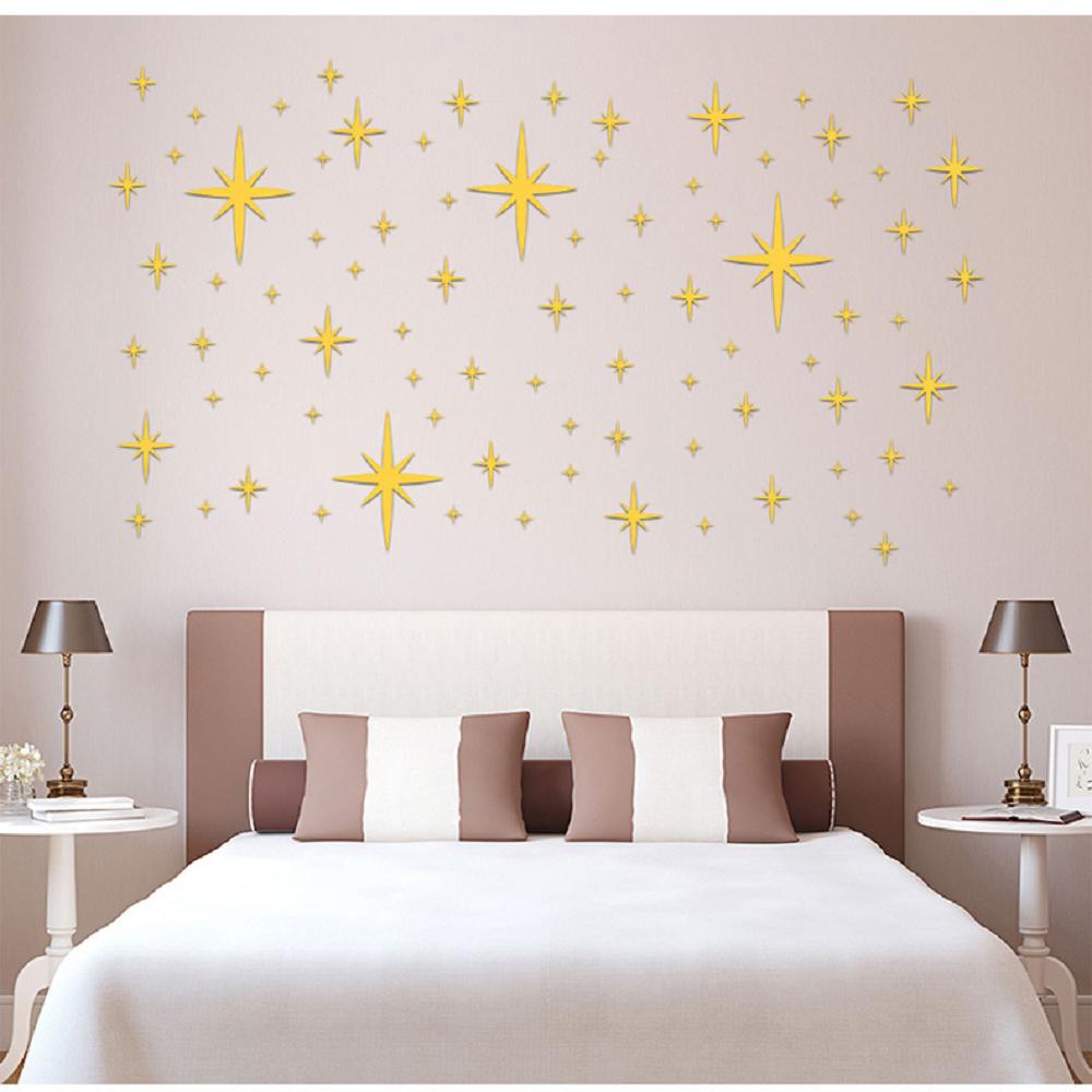 82 Pcs Acrylic Removable Mirror Wall Stickers With 3D Stars Suitable For Home Bedroom Living Room Children's Room Decoration