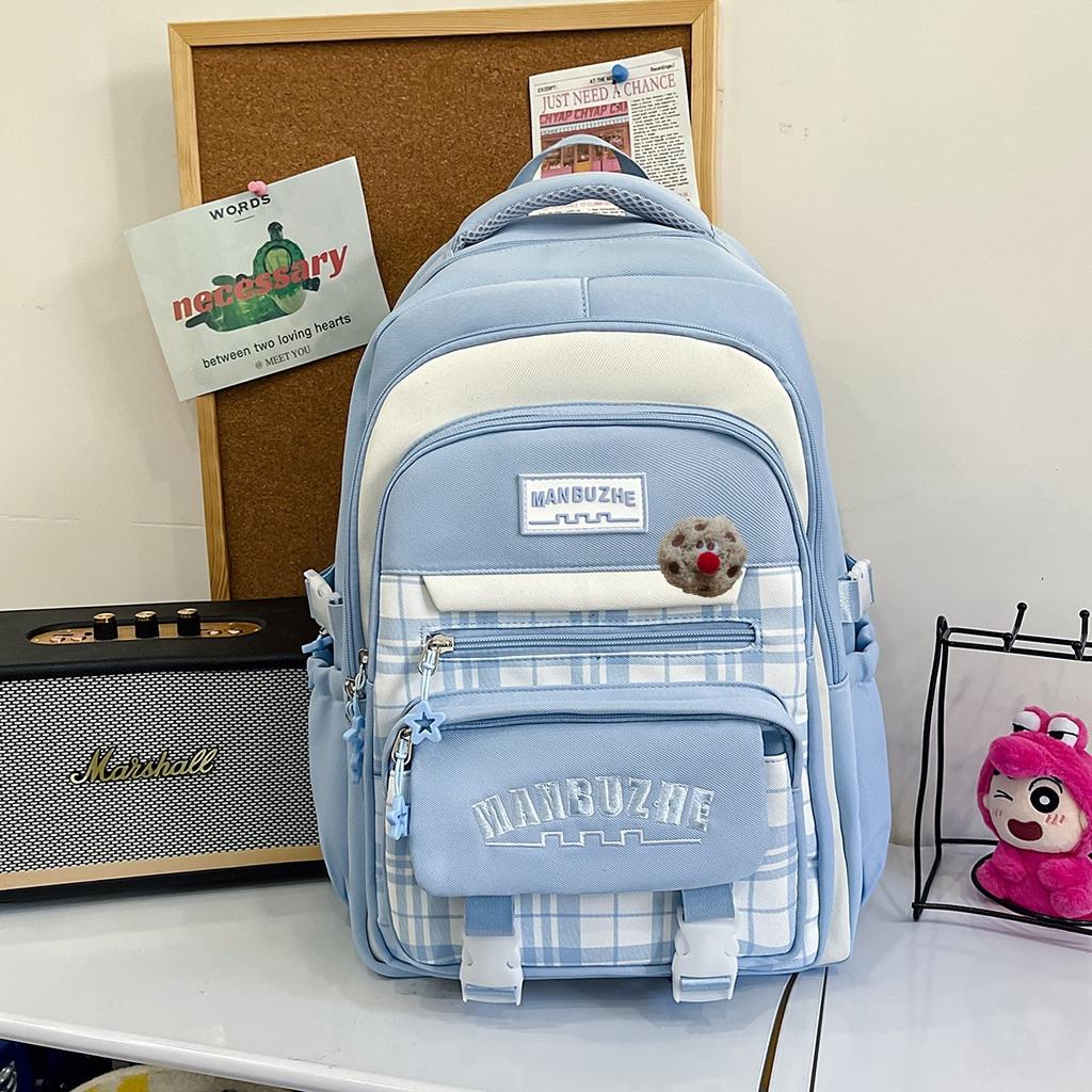 Schoolbag Korean Version of Mori Primary School Student Schoolbag Female High-value Plaid Contrasting Color College Style Middle School Student Multi-