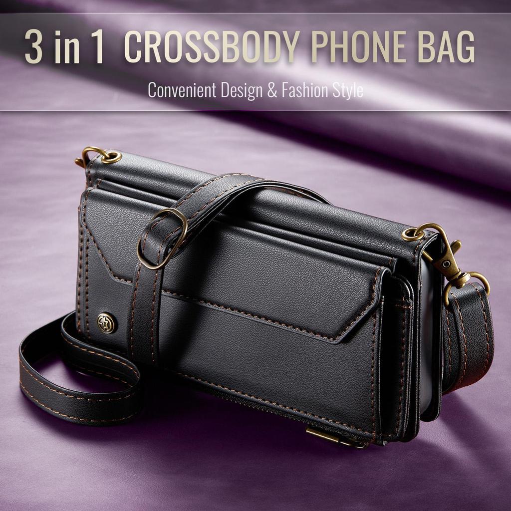 CaseMe Crossbody Wallet Case For Samsung Galaxy S26/S26+/S26 Ultra Zipper Wrise Multi-functional Flip PU Leather Card Holder Cover Protectives Skins