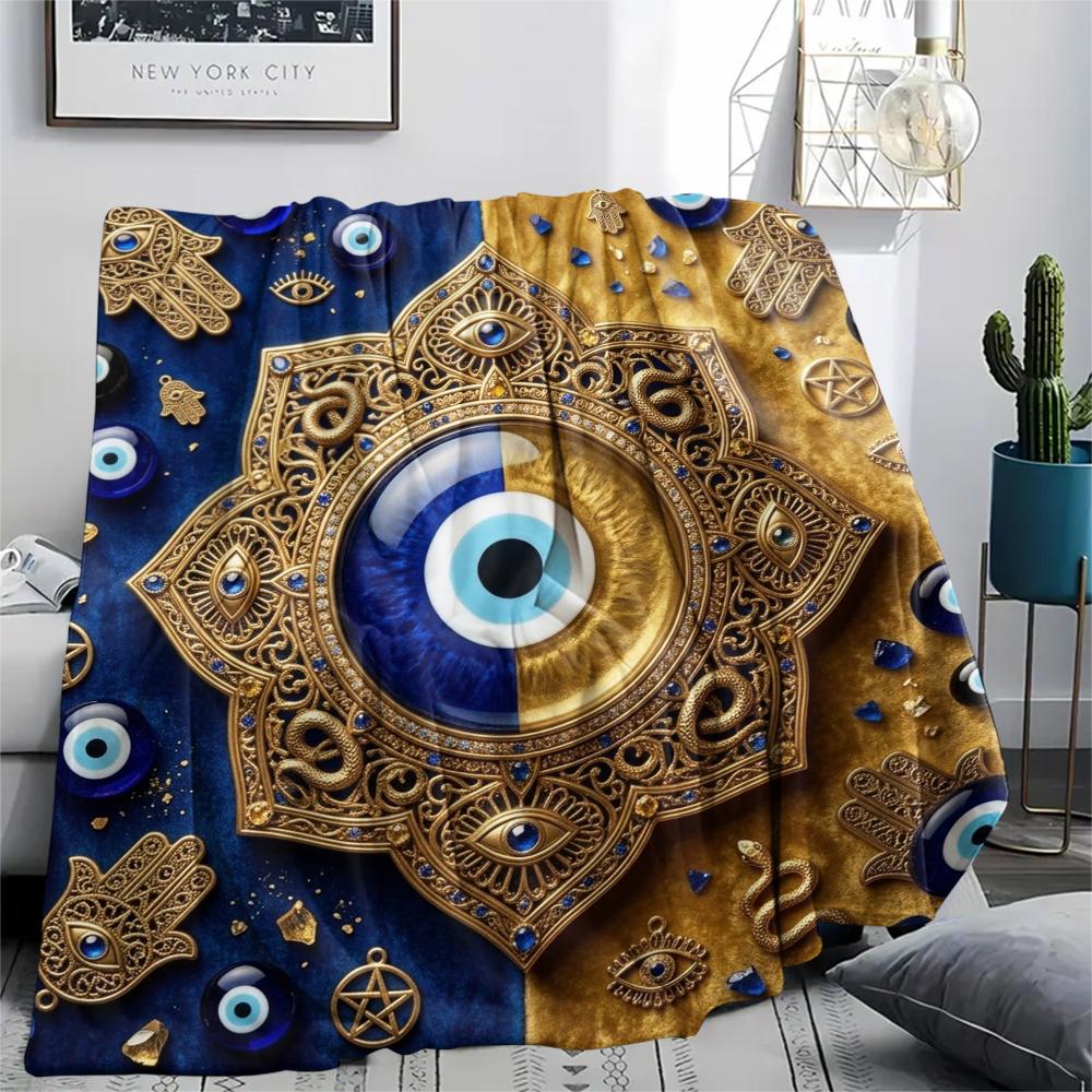 1Pc Evil Eye Print Flannel Blanket, High quality Comfortable for All Seasons, Home Decor, Warmth and Comfort, Perfect for Christmas Gifts W60