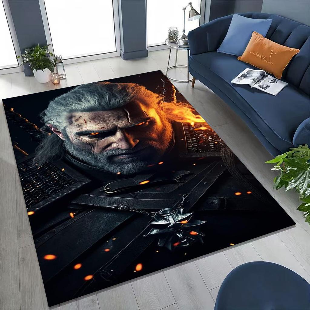 3D The W-Witcher Geralt Games Cartoon Rug for Bedroom Living Room Sofa Home Doormat Decor, Large Kid Play Non-slip Floor Mat