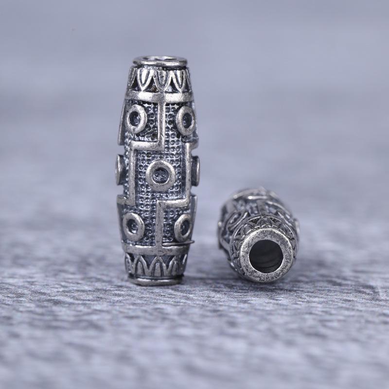 Antique-Finish Vajra Scepter Beads: Color-Preserving Silver Six-Syllable Mantra Spacer for DIY Tibetan Bracelets