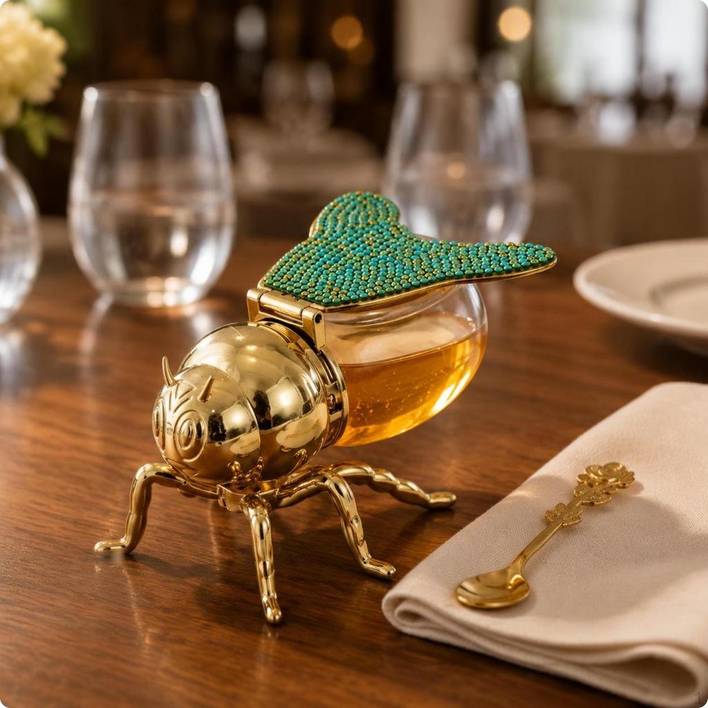 BeeShaped Condiment Jar RoseHandled Spoon Bee Shaped Honey Pot for Kitchen Jade Grn