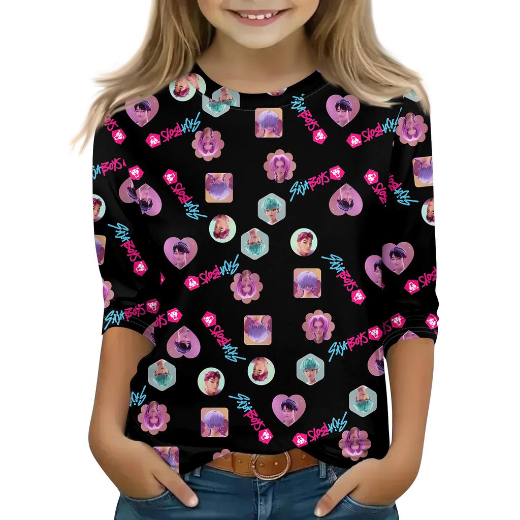 Druck-Tops für junge Mädchen 4-11 Jahre Rundhals 3/4-Ärmel T-Shirts Trendige Tops Outfit T-Shirts