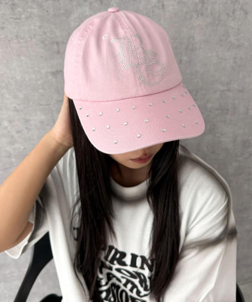 WEGO Logo Rhinestone Korean Street Size Pink Cap, Style, Gift, Women's, F/L,