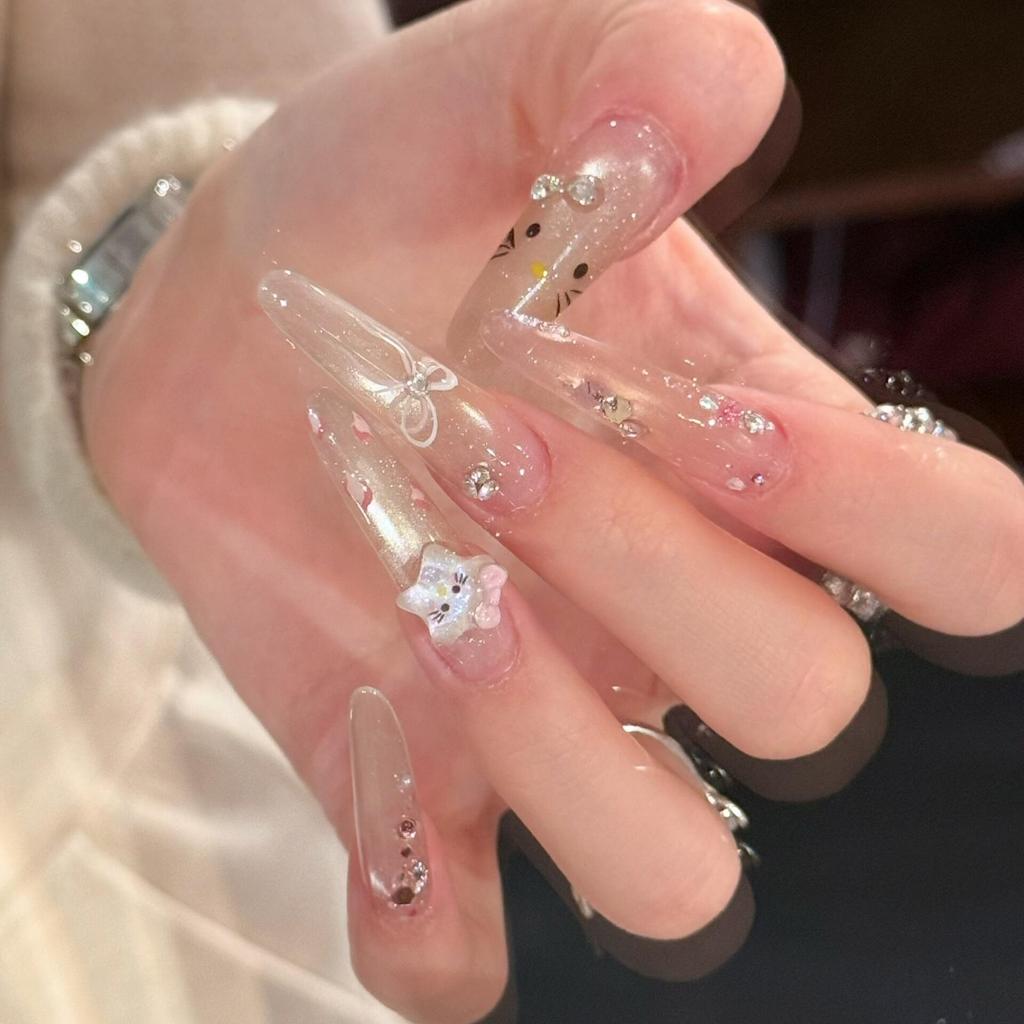 ins hand-painted k cat's eye pure hand-worn nail temperament whitening advanced sense nail art fake nail patch