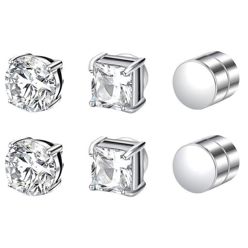 Zirconia Magnetic Ear Clips | No Piercing Faux Stud Earrings for Couples In Stainless Steel