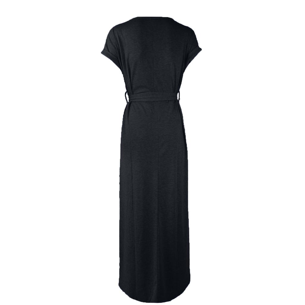 Women's Summer Dress Round Neck Sleeveless A-Line Dress Hem Belted Swing Beach Dresses