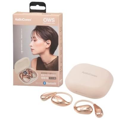 OHM AudioComm Bluetooth Wireless Earphones, Air Conduction, Ear-Hook Style, No Ear Blocking, Built-in Microphone, Beige | OHM Electric HP-W610N-U 03-3
