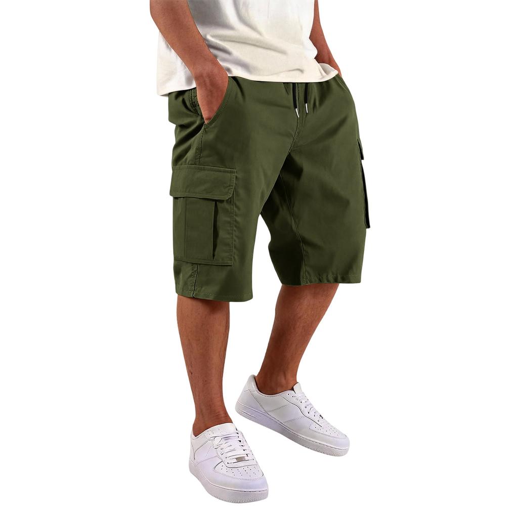 Men's Color Cargo Shorts with Elastic Waist and Drawstring - Multi-Pocket Lightweight Comfortable for Summer Casual