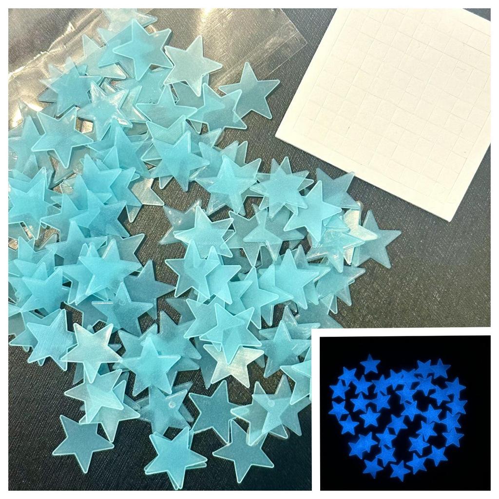 100-Piece 2-3cm Fluorescent 3D Star Wall & Refrigerator Glow Stickers
