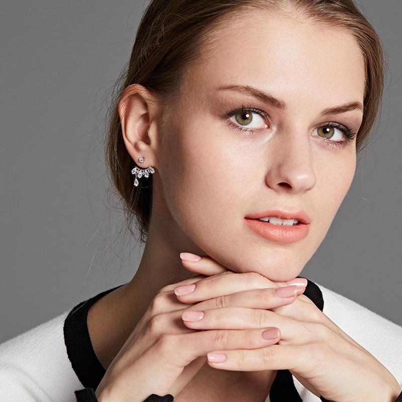 Kenjie S925 Sterling Silver Women's Front and Back Zircon Earrings - Simple, Versatile Crystal Ear Jewelry