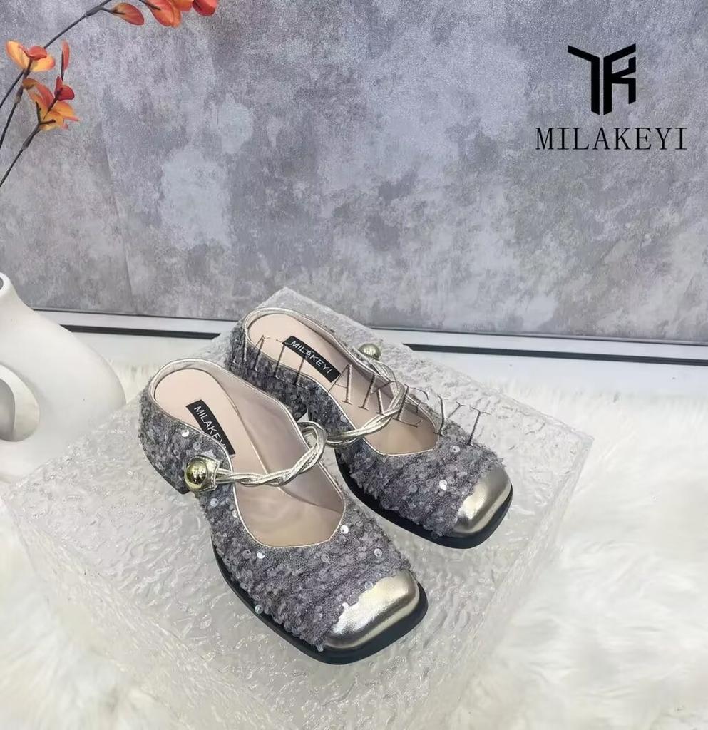 Fashion Glitter Slides Shoes Woman 2024 Slippers Flat Low Female Mule Pantofle Cover Toe Jelly Mules New PU Bling Crystal Rubber Rome Ho