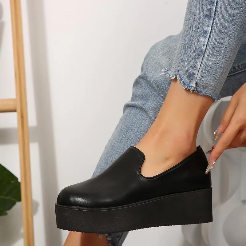 Women's Loafers Platform Sole One Kick Round Toe Anti-Slip Sole 36-43 Shoes Women Leisure Work Fashion Roman Zapatillas De Mujer