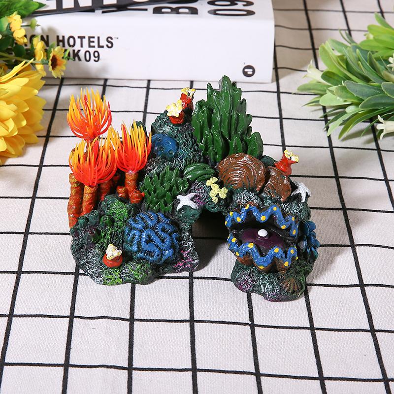 Resin Coral Plant Shell Reef Mountain Aquarium Ornament Fish Tank Cave