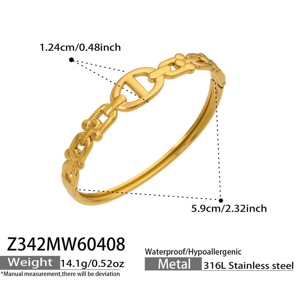 18K Gold Plated Horseshoe Buckle Bracelet for Women, 316L Stainless Steel, Colorfast, Simple and Elegant Design.