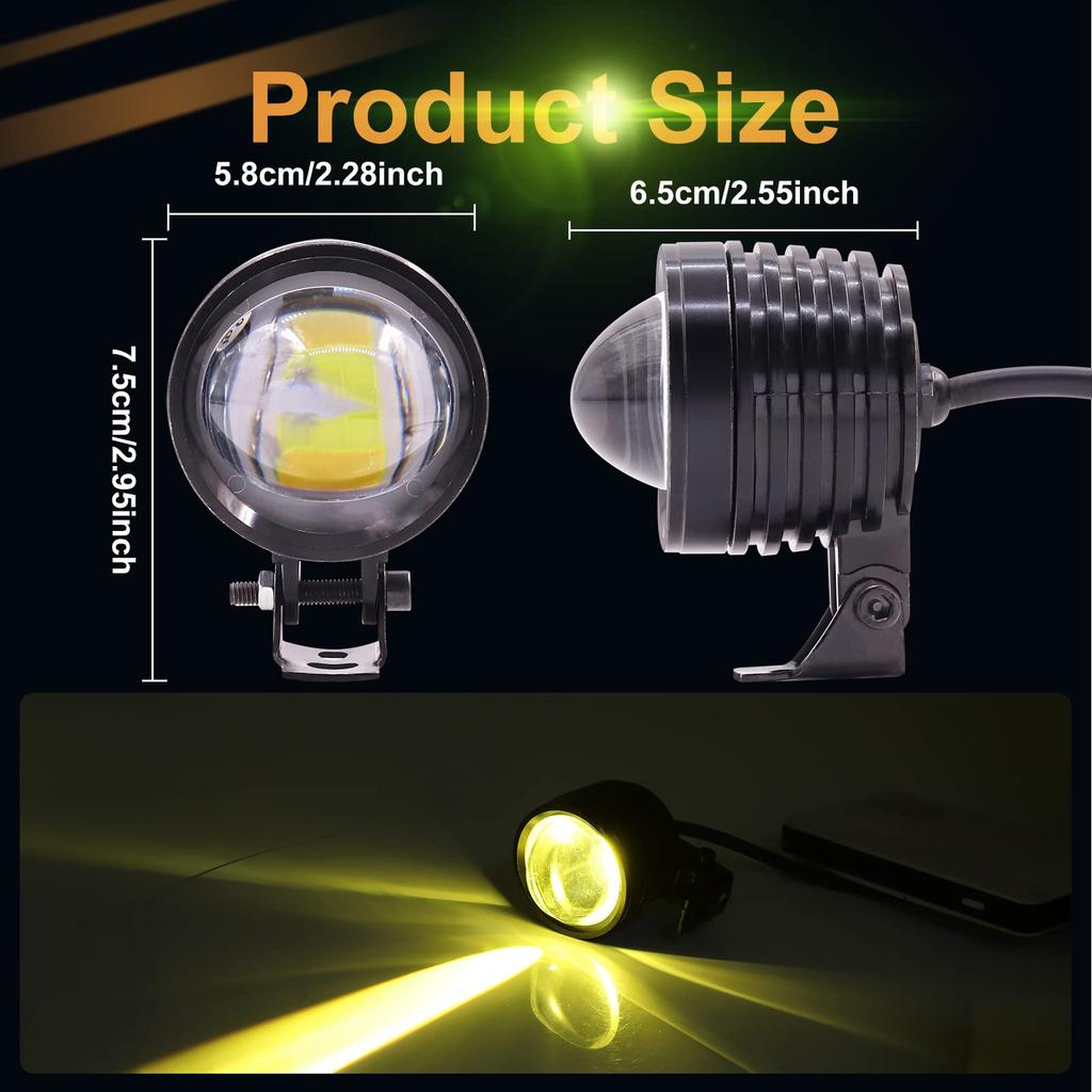 LED Fog Lights for Work Spot and Auxiliary Universal Use and Yellow Motorcycles, Lights, Lights, Headlights, Lighting, 6000K, 12V/24V, Waterproof,