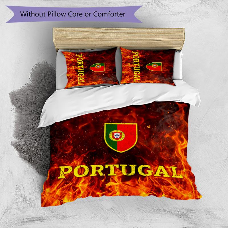 Portugal Football Printed Bedding 3 Piece Set Cozy Breathable Bed Cover Set As Housewarming Holiday Gift