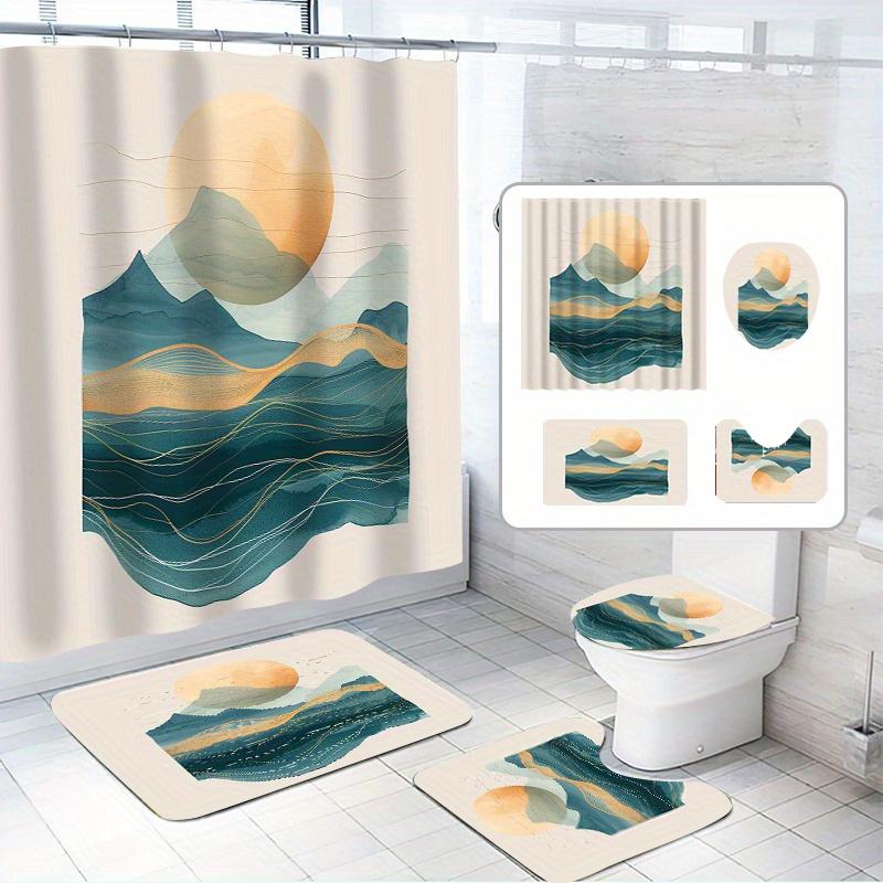 

Modern Landscape Bathroom Set - Mountain River Sunshine Shower Curtain, Polyester, With 12 Hooks, Non-Slip Mat, Machine Washable W60H190(CM)-1 Pcs