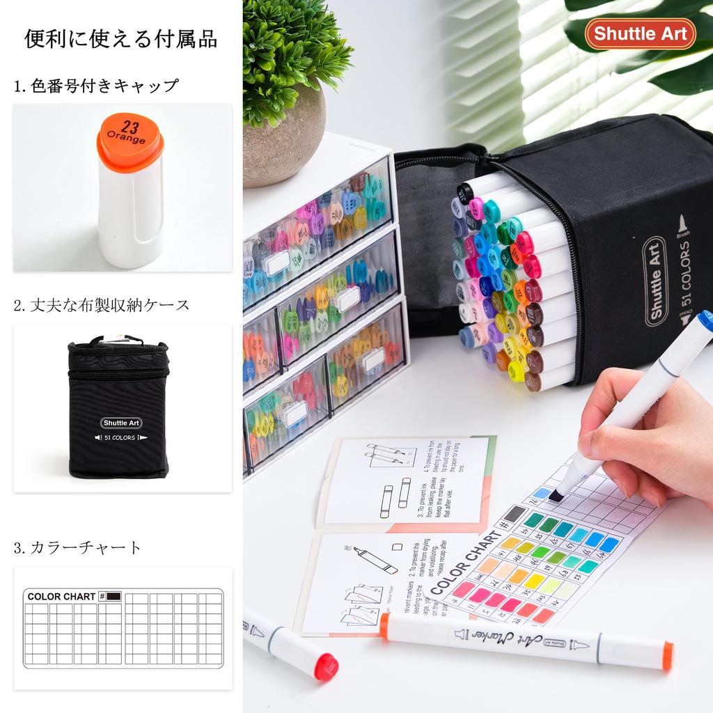 Shuttle Art Illustration Marker Pens with Chisel Twin Alcohol Waterproof and Includes Blender Carrying and Color Perfect for Coloring and A Great Gift
