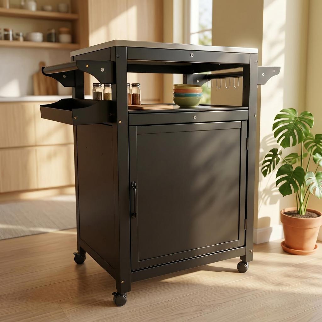 Mobile Kitchen Island with Stainless Steel Top Versatile Utility Storage Trolley