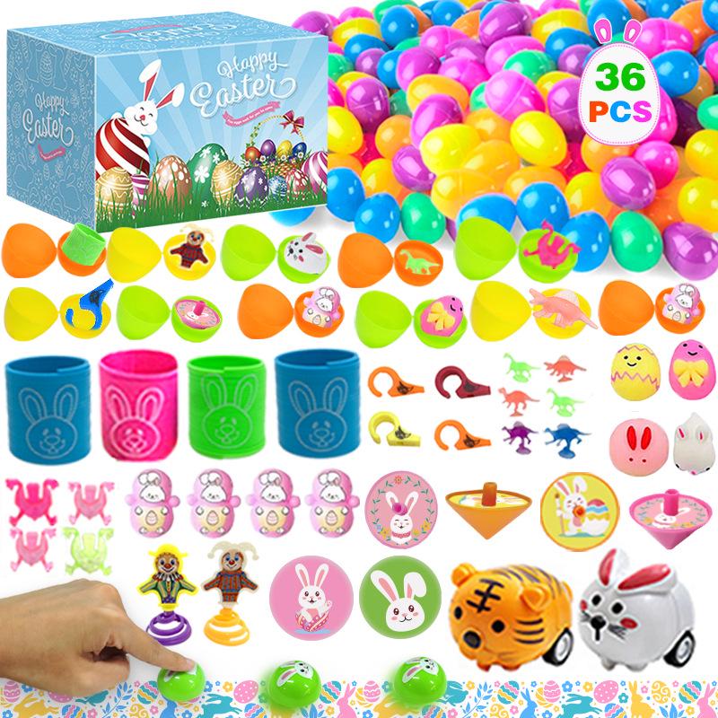 Ostereier Spielzeug - Bedruckte Plastik-Öffnungseier mit DIY-Hasen Gashapon Geschenken