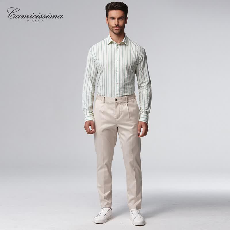 CAMICISSIMA Men's Wrinkle-Free Striped Long Sleeve Casual Shirt