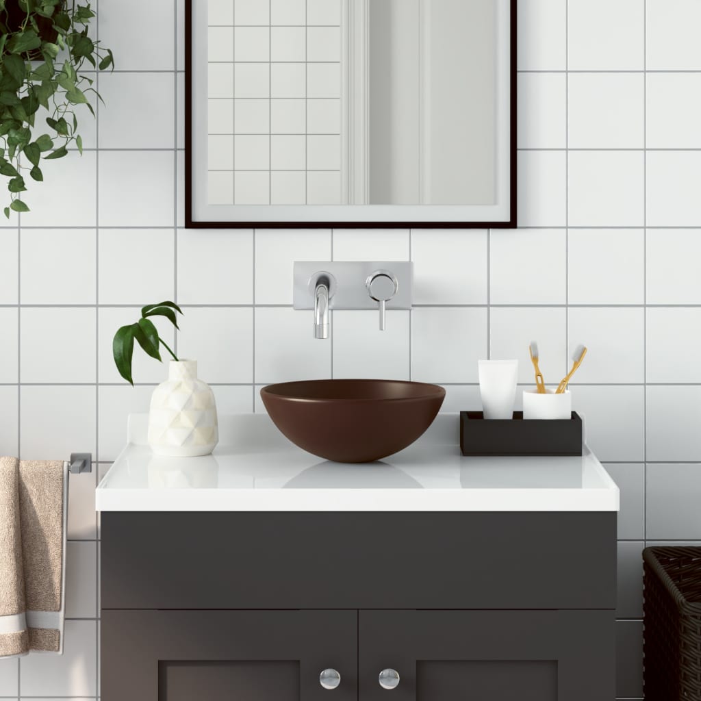 Vidaxl Umywalka Łazienkowa, Ceramiczna, Ciemnobrązowa, Okrągła