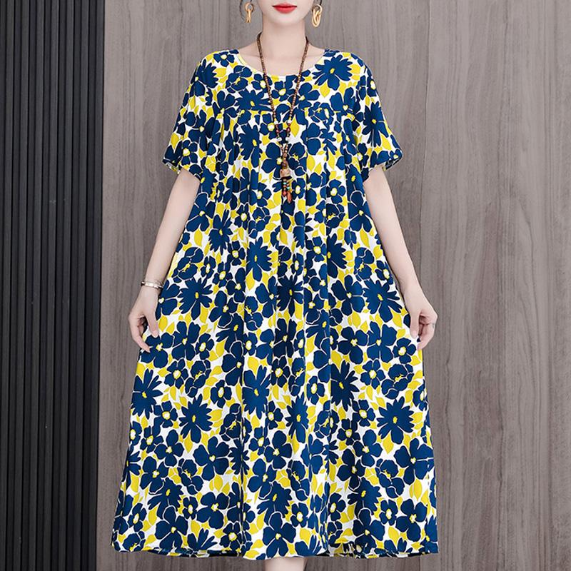 Letné oversize šaty Elegantné dámske dlhé šaty s krátkym rukávom Plus veľkosti